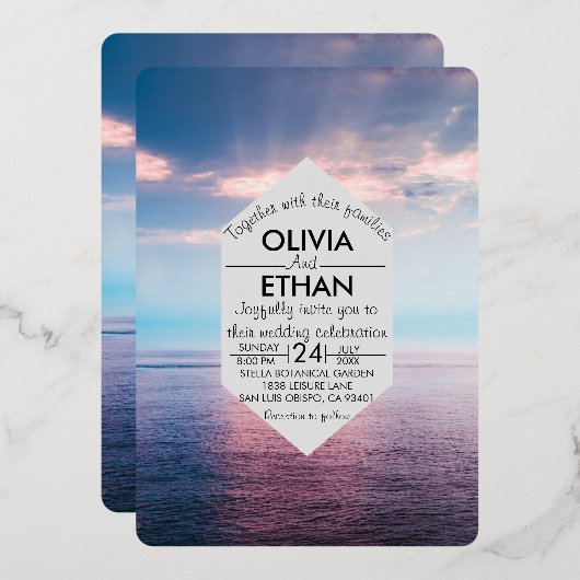 Saacape strandblauw hemel Weddenschap Folie uitnod Folie Uitnodiging (Voorkant / Achterkant)