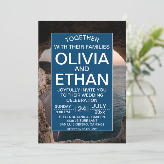 Saacape strandfeest bruiloft uitnodiging (Staand voorkant)