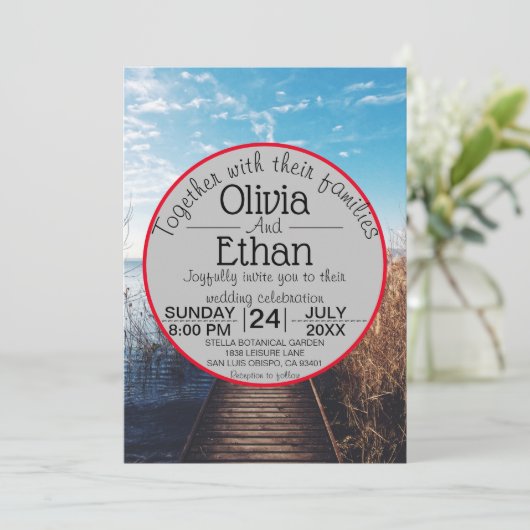 Saacape strandfeest bruiloft uitnodiging (Staand voorkant)