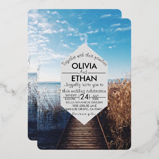 Saacape strandfeest Folie uitnodigen bruiloft Folie Uitnodiging (Voorkant / Achterkant)