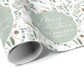 Saaggroene kerst moderne minimale botanische kerst cadeaupapier (Rol Hoek)