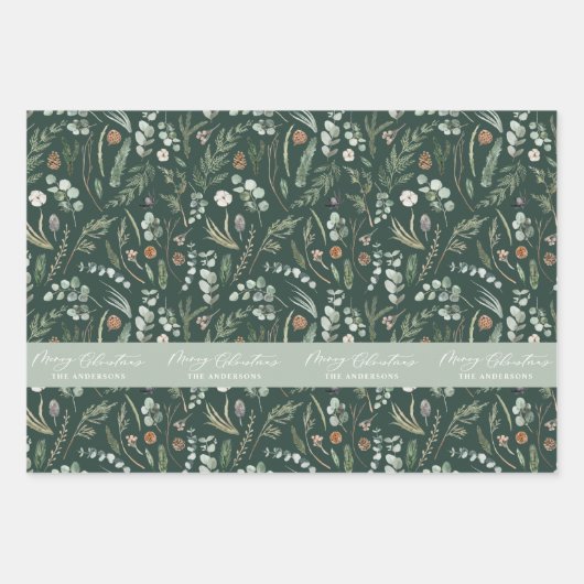 Saaggroene kerst moderne minimale botanische kerst inpakpapier vel (Voorkant 3)