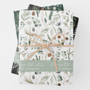 Saaggroene kerst moderne minimale botanische kerst inpakpapier vel