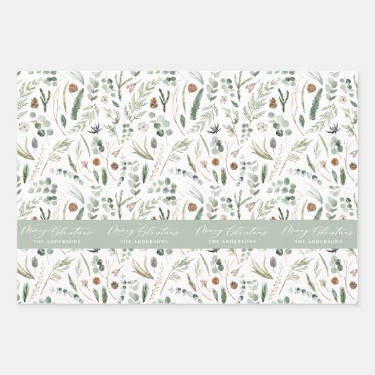 Saaggroene kerst moderne minimale botanische kerst inpakpapier vel (Voorkant)