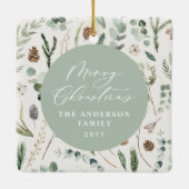 Saaggroene kerst moderne minimale botanische kerst keramisch ornament (Achterkant)