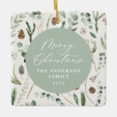 Saaggroene kerst moderne minimale botanische kerst keramisch ornament (Voorkant)