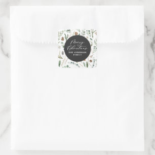Saaggroene kerst moderne minimale botanische kerst vierkante sticker