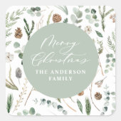 Saaggroene kerst moderne minimale botanische kerst vierkante sticker (Voorkant)