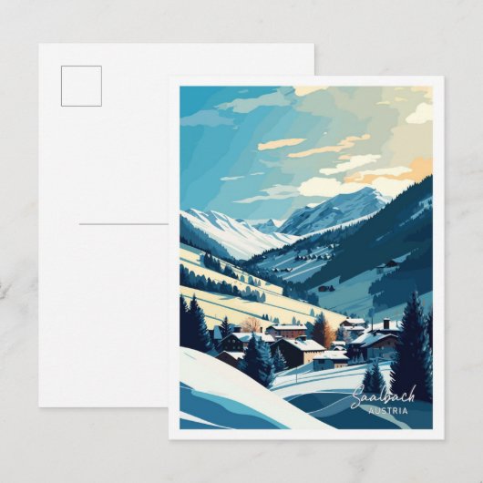Saalbach Oostenrijk Reizen Illustratie Briefkaart (Voorkant / Achterkant)