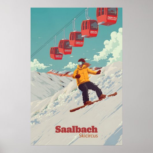 Saalbach Skicircus Snowboarden Reisposter Poster (Voorkant)