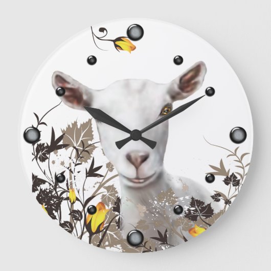Saanen Dairy Goat Painting Bloemen Muur Klok (Voorkant)