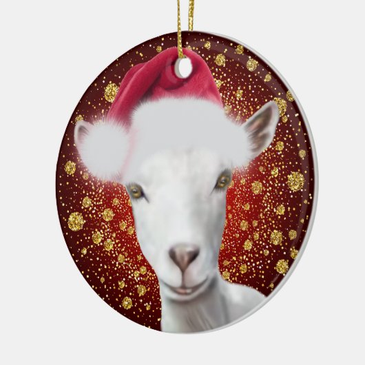 Saanen Dairy Goat Santa Hat kerstversiering Keramisch Ornament (Links)