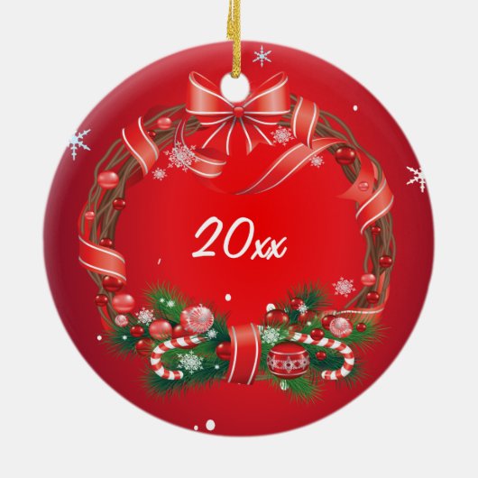 Saanen Dairy Goat Santa Hat kerstversiering Keramisch Ornament (Achterkant)