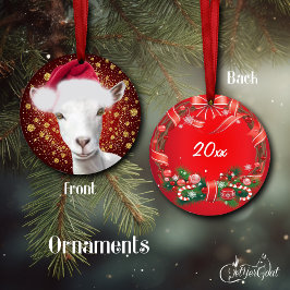 Saanen Dairy Goat Santa Hat kerstversiering Keramisch Ornament