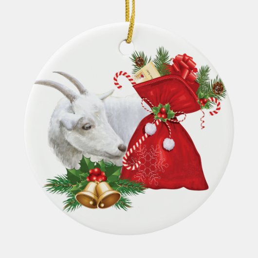 Saanen Goat met vakantiegeest Keramisch Ornament (Voorkant)