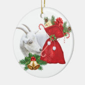 Saanen Goat met vakantiegeest Keramisch Ornament (Links)