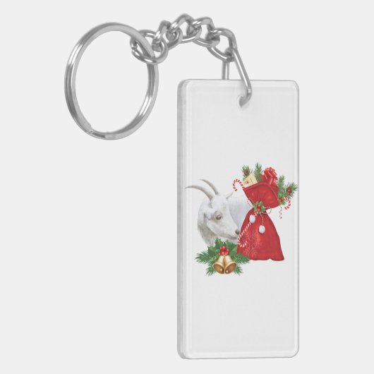 Saanen Goat met vakantiegeest Sleutelhanger (Voorkant Links)