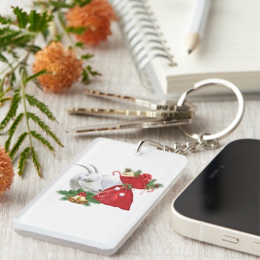 Saanen Goat met vakantiegeest Sleutelhanger (Voorkant Rechts)