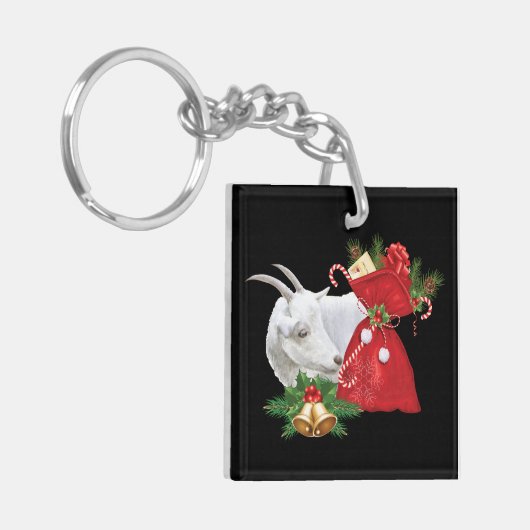 Saanen Goat met vakantiegeest Sleutelhanger (Voorkant Links)