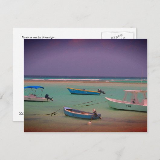 Saap Boat in rust Oistins Beach Barbados Briefkaart (Voorkant / Achterkant)