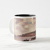 Saap met pony's op het strand tweekleurige koffiemok (Voorkant links)