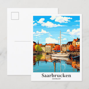 Saarbrucken Duitsland Vintage Travel Illustration Briefkaart