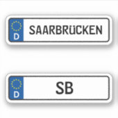 Saarbrucken kennzeichen, Duits Bord motorrijbewijs Sticker (Voorkant)