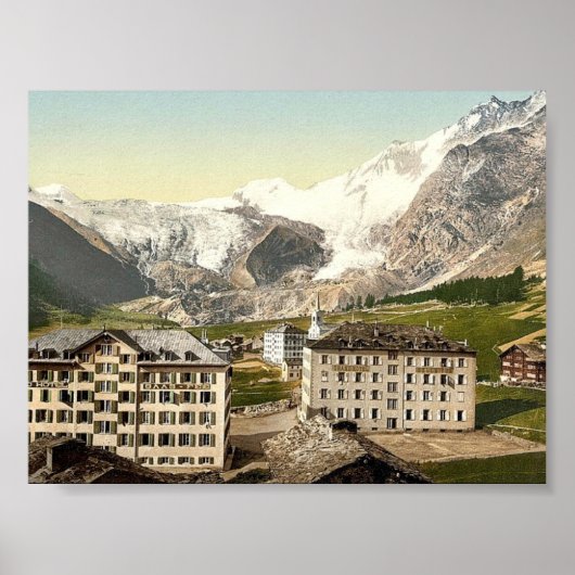 Saas Fee, hotels, Valais, Alpen, Zwitserland Poster (Voorkant)