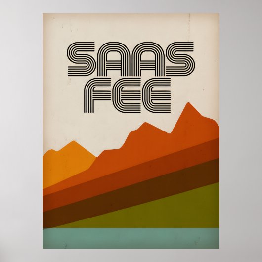 Saas Fee Retro Skioord Poster – Vintage Berg (Voorkant)