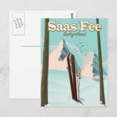 Saas Fee Ski-reisposterprint Briefkaart (Voorkant / Achterkant)