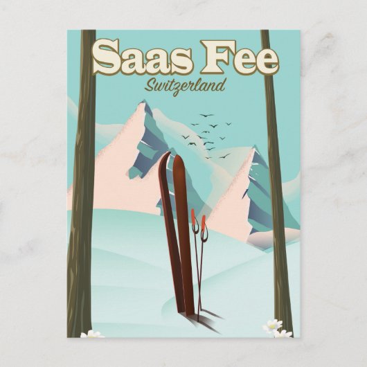 Saas Fee Ski-reisposterprint Briefkaart (Voorkant)