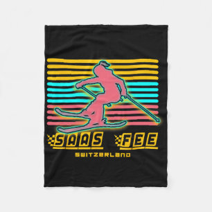 Saas-fee Skigebied Zwitserse Alpen Retro Skien Zwi Fleece Deken