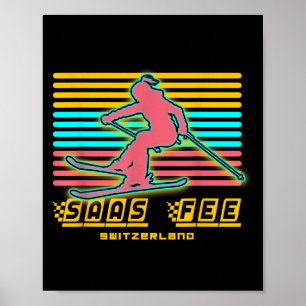 Saas-fee Skigebied Zwitserse Alpen Retro Skien Zwi Poster