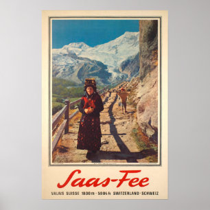 Saas Fee, Valais, Zwitserland, Ski Poster