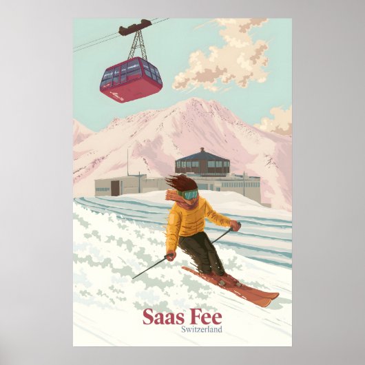 Saas Fee Zwitserland Skigebied Reisposter Poster (Voorkant)