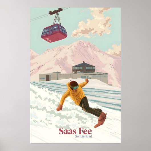 Saas Fee Zwitserland Snowboarden Reisposter Poster (Voorkant)