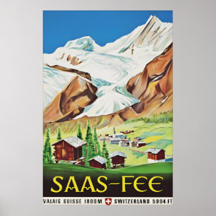 Saas Fee Zwitserland Vintage Reisposter, Zwitsers Poster