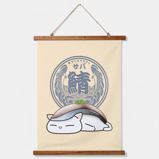 Saba Makreel Sushi Cat Hangend Wandkleed (Voorkant)