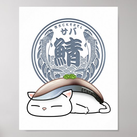 Saba Makreel Sushi Cat Poster (Voorkant)