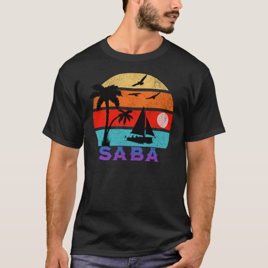 Saba Retro Sunset Ocean Grootvader T-shirt (Voorkant)