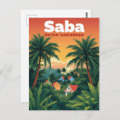 Saba Travel Poster - Nederlands Caribisch gebied Briefkaart (Voorkant / Achterkant)
