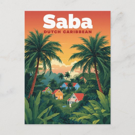 Saba Travel Poster - Nederlands Caribisch gebied Briefkaart (Voorkant)