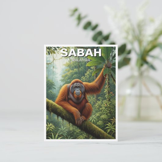 Sabah Malaysia Orangutan Travel Briefkaart (Staand voorkant)