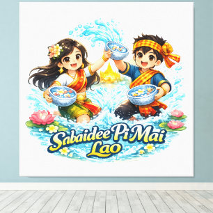 Sabaidee Pi Mai Lao – Lao Nieuwjaars Waterfestival Canvas Afdruk