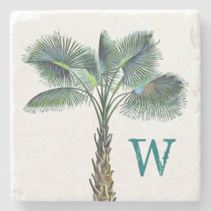 Sabal Palm Tree Monogram Kusthuis Stenen Onderzetter