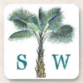 Sabal Palm Tree Monogram Onderzetter kuststeen (Voorkant)