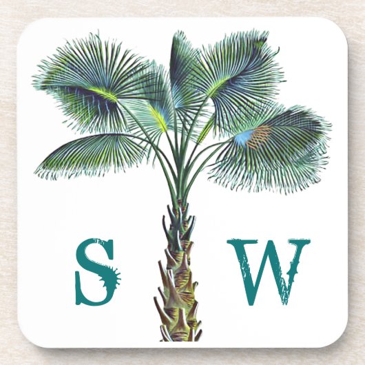 Sabal Palm Tree Monogram Onderzetter kuststeen (Voorkant)