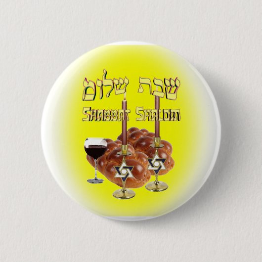 Sabbat Table, Shabbat Shalom Ronde Button 5,7 Cm (Voorkant)