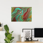 Sabel Dans 3 Stromend Groen Rood Abstracte Poster (Thuiskantoor)