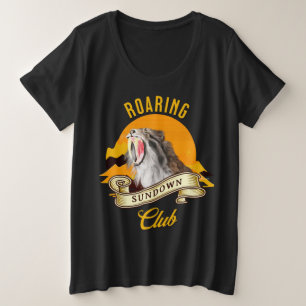 Sabeltandtijger Retro Zonsondergang Avonturenclub Grote Maat T-shirt